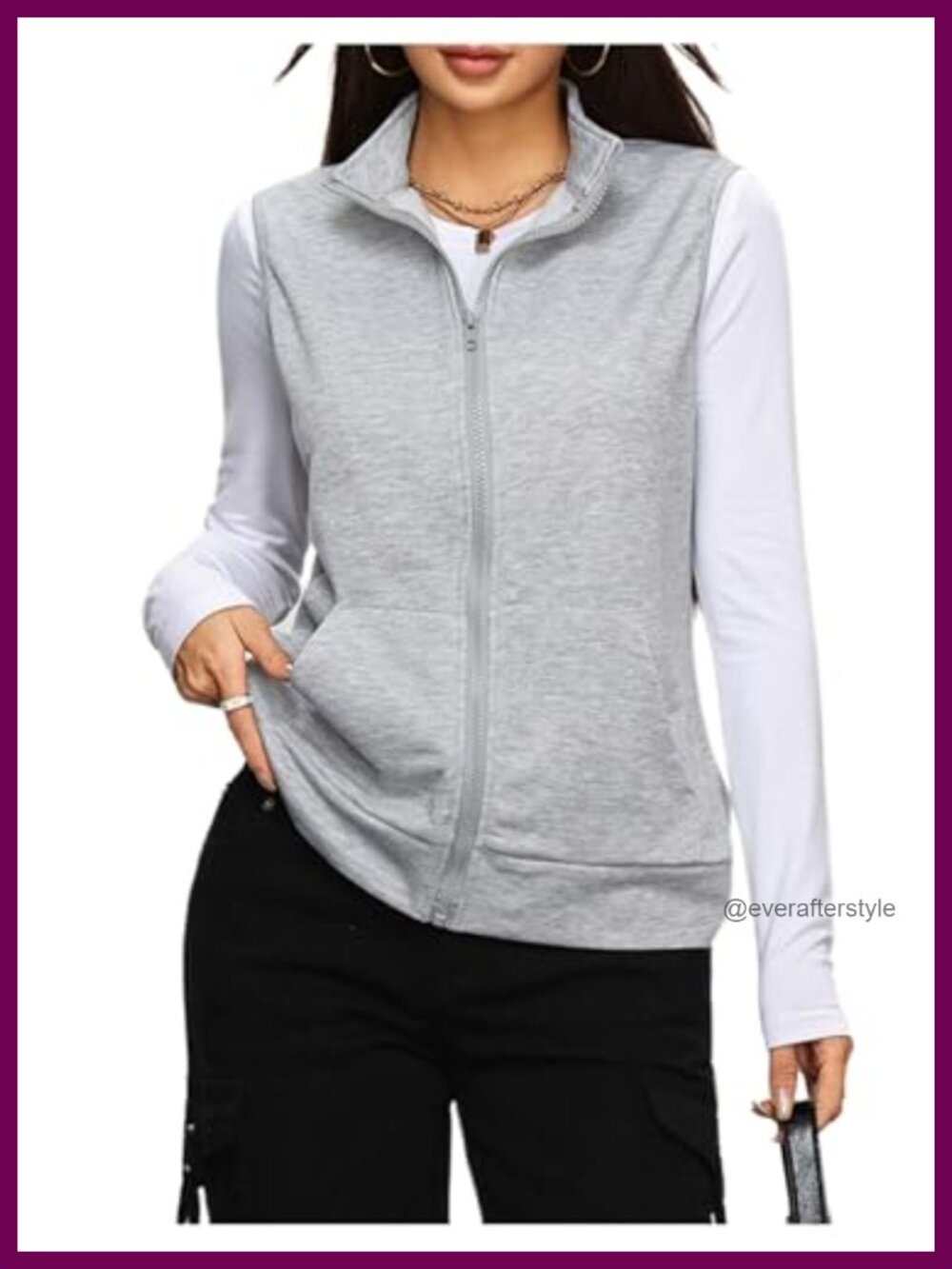 Womens Zip Up Collared Sleeveless Vest with Pockets Lightweight Outerwear